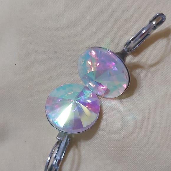 Iridescent Silver Drop Earrings - Picture 6 of 6